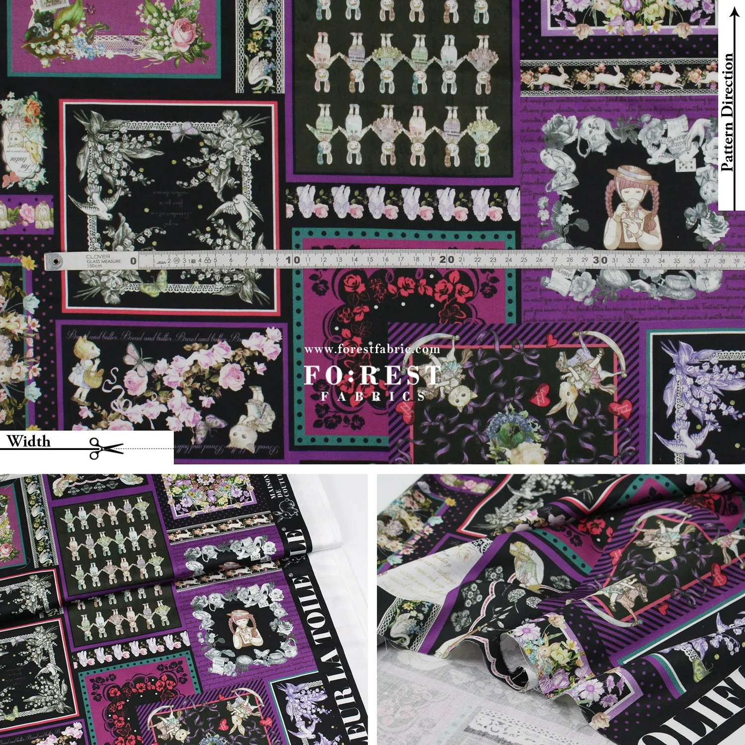 Satin Super Cotton - JoliFleur Itoi patchwork fabric BlackPurple