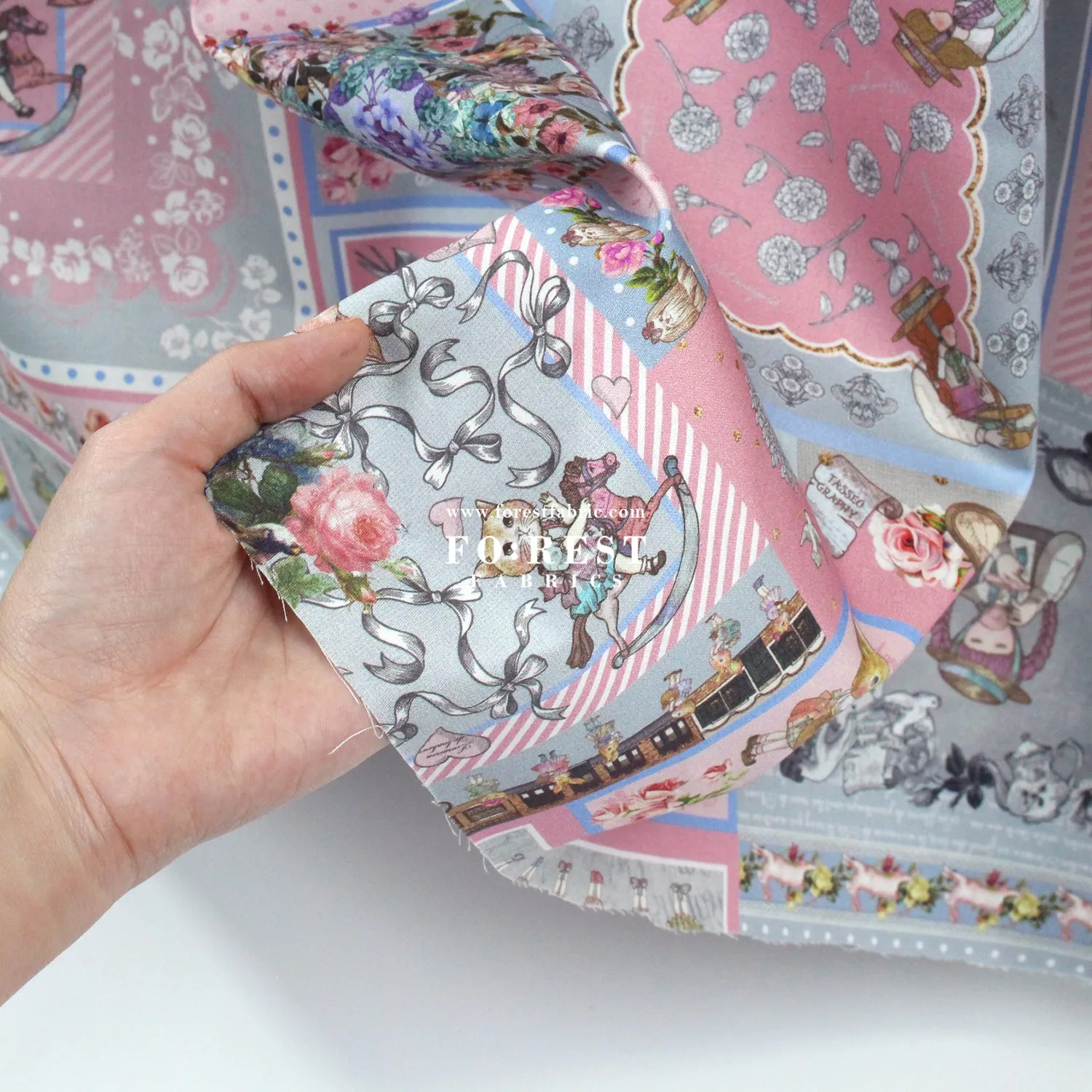 Satin Super Cotton - JoliFleur Itoi patchwork fabric GrayPink