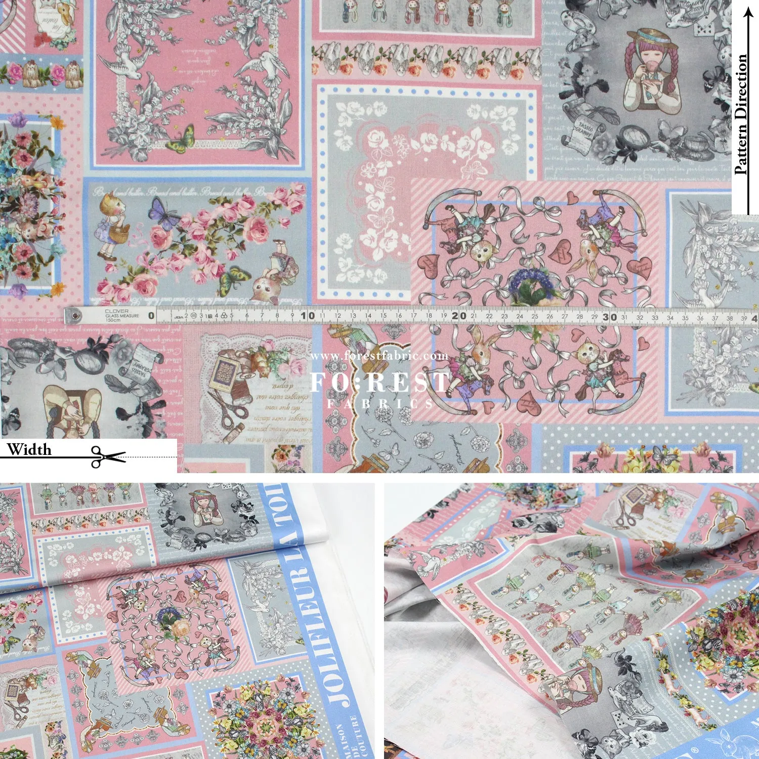 Satin Super Cotton - JoliFleur Itoi patchwork fabric GrayPink