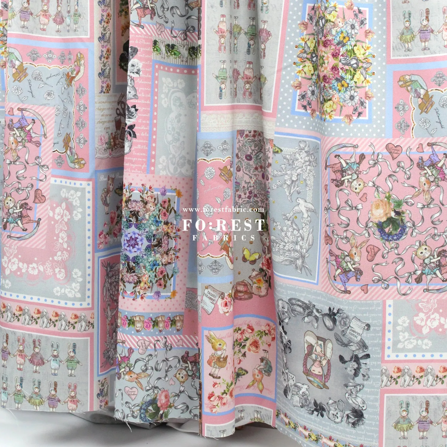 Satin Super Cotton - JoliFleur Itoi patchwork fabric GrayPink
