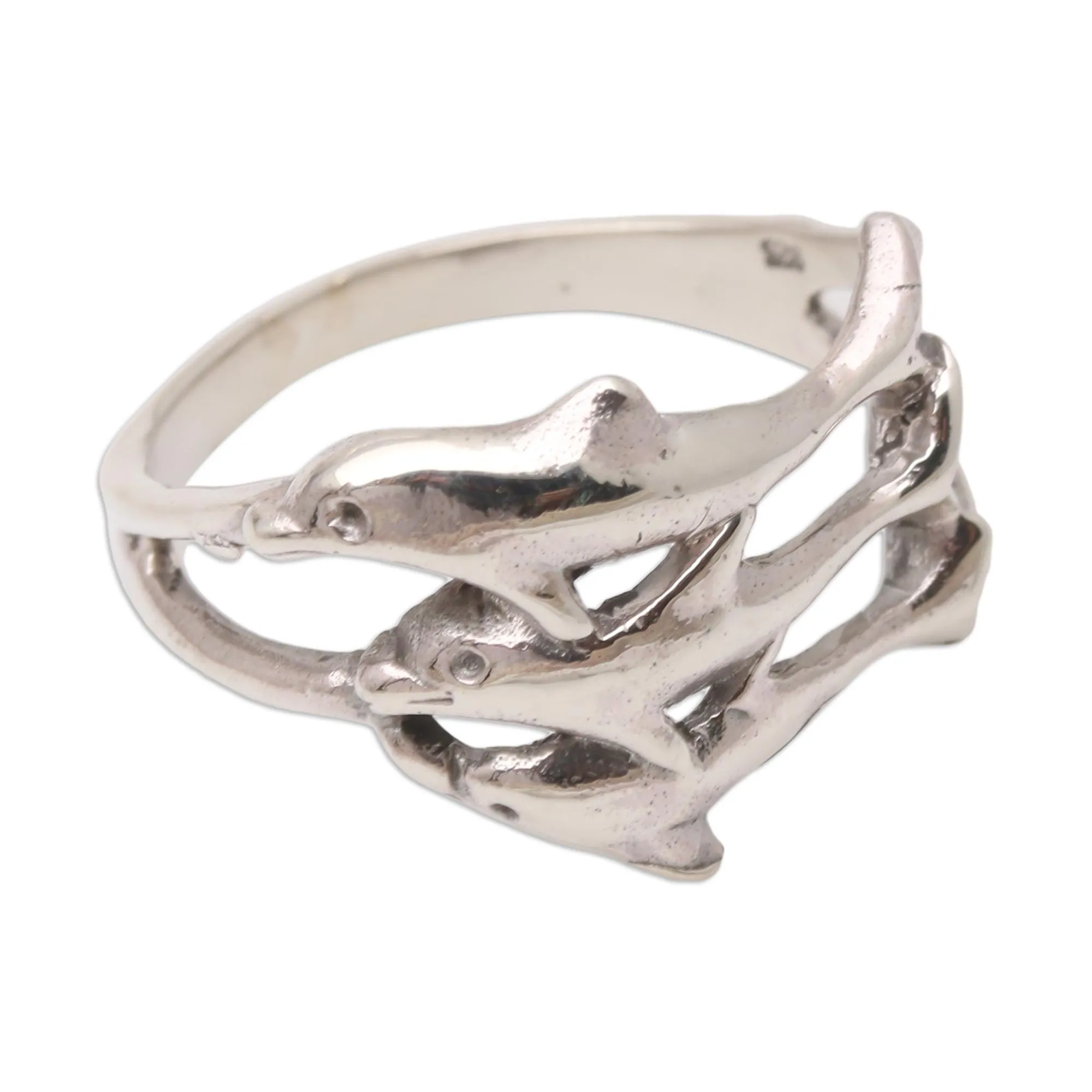 Sterling Silver Dolphin-Themed Cocktail Ring - Synchronized Swimmers | NOVICA