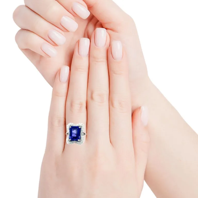Tanzanite and Diamond Baguette Cocktail Ring in Platinum, 4.89 Carats