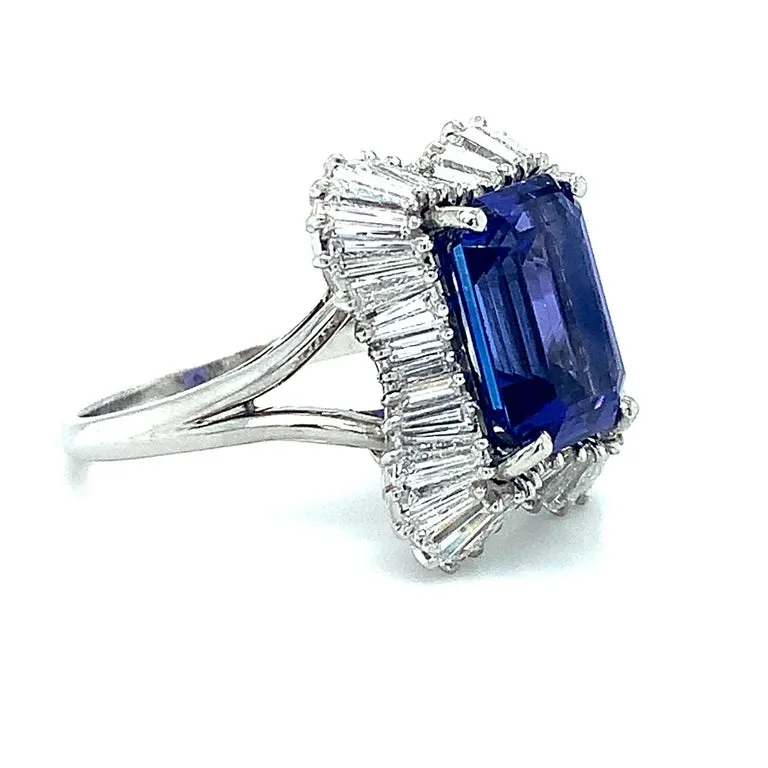 Tanzanite and Diamond Baguette Cocktail Ring in Platinum, 4.89 Carats