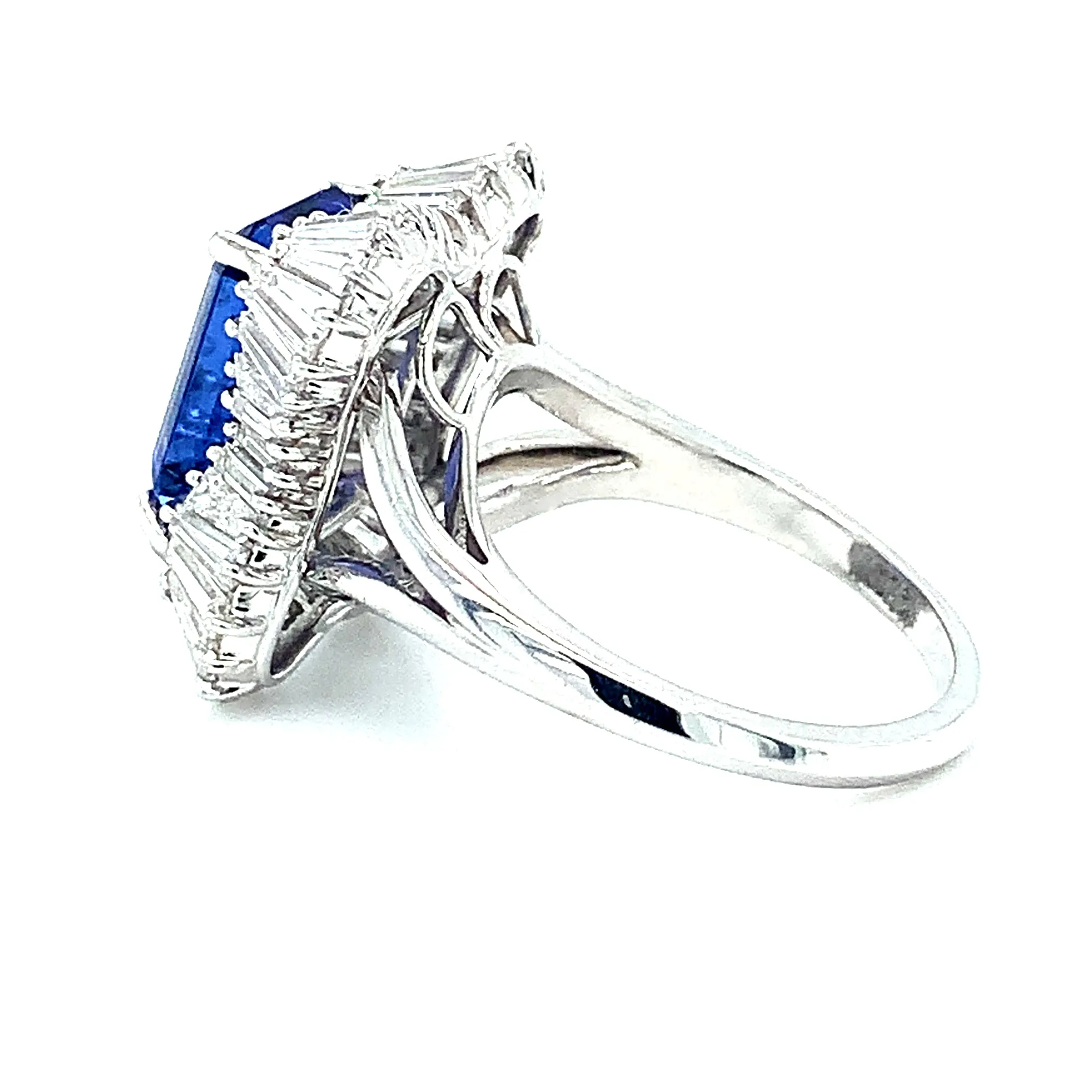 Tanzanite and Diamond Baguette Cocktail Ring in Platinum, 4.89 Carats