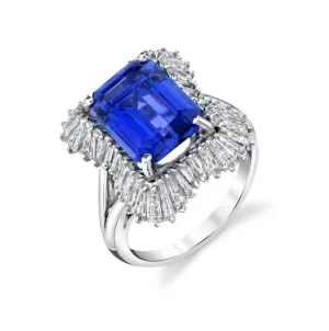 Tanzanite and Diamond Baguette Cocktail Ring in Platinum, 4.89 Carats