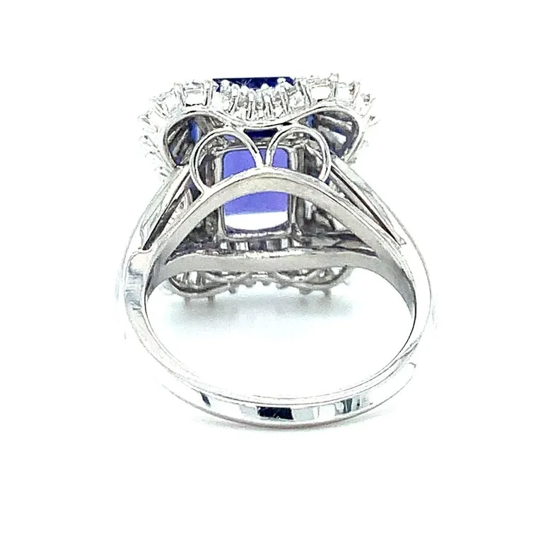 Tanzanite and Diamond Baguette Cocktail Ring in Platinum, 4.89 Carats