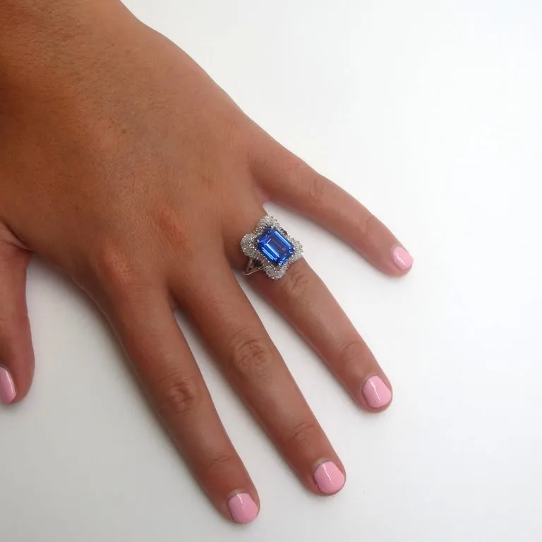Tanzanite and Diamond Baguette Cocktail Ring in Platinum, 4.89 Carats