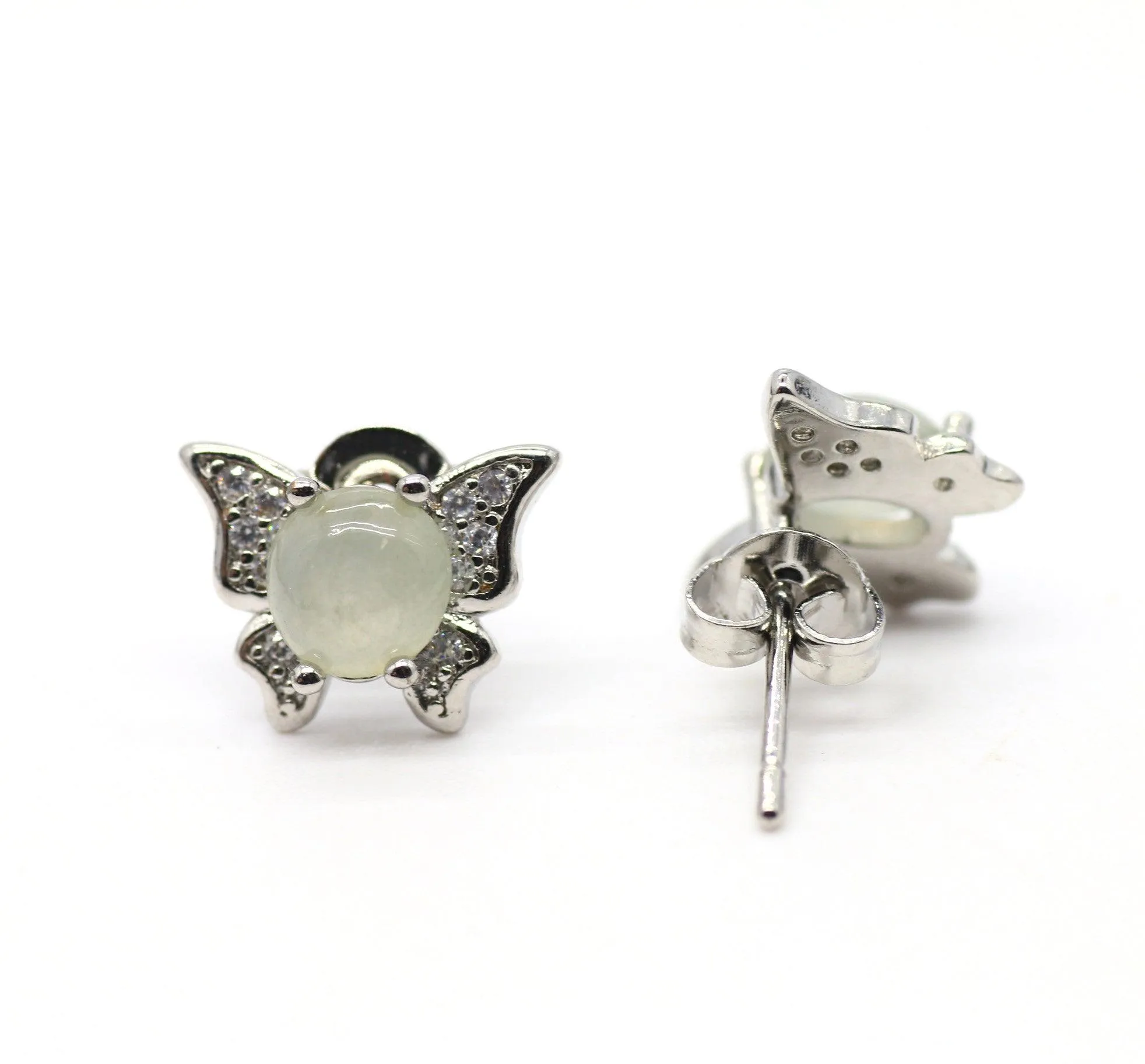 Type A Jadeite Jade Earrings s925 Silver Inlay 01-VGGN-G3HZ