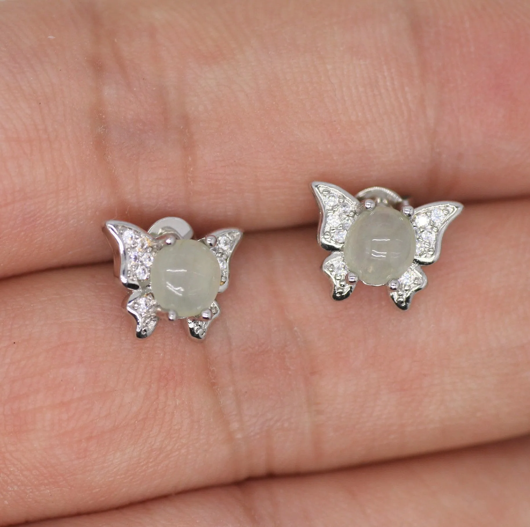 Type A Jadeite Jade Earrings s925 Silver Inlay 01-VGGN-G3HZ