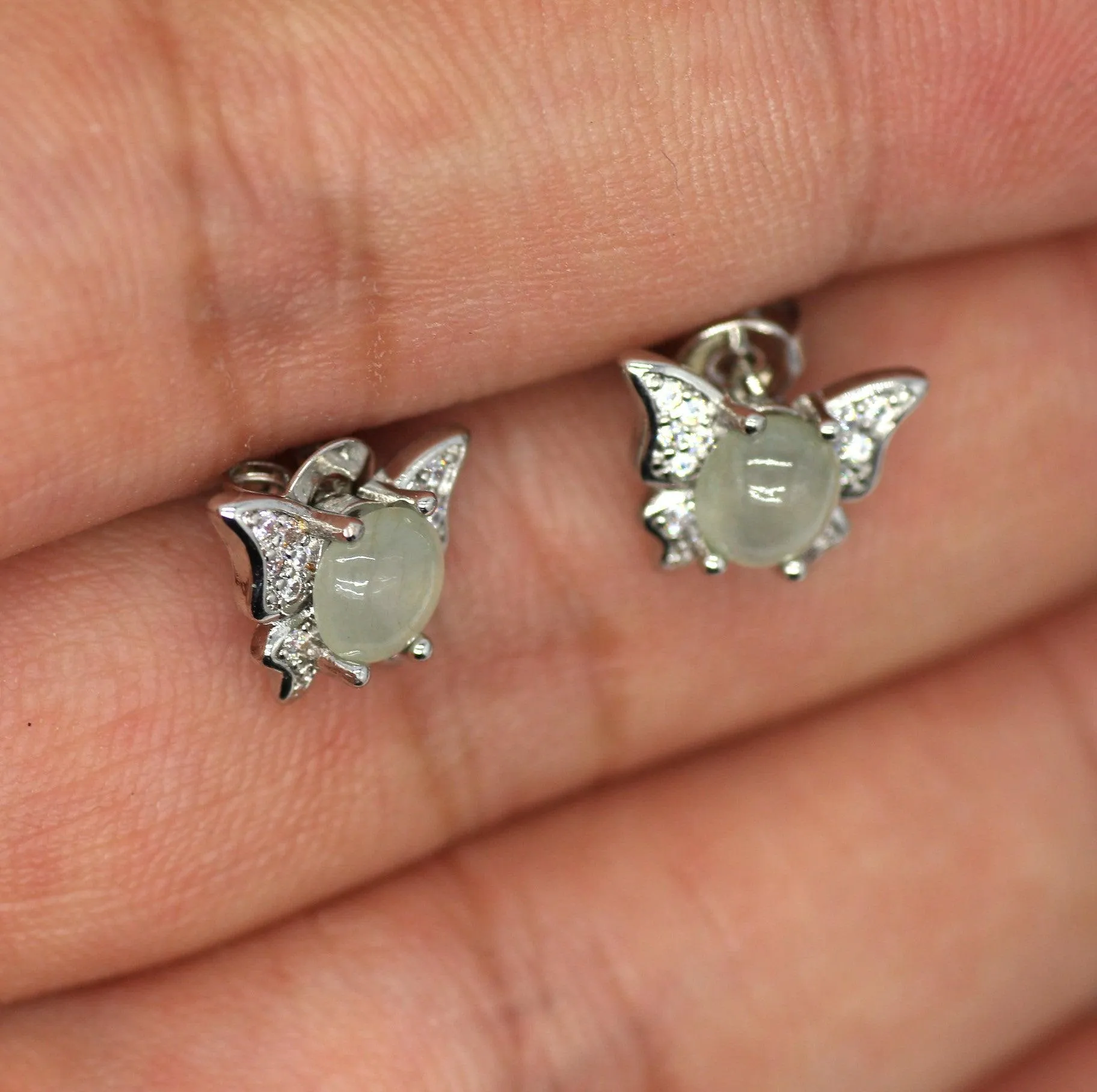 Type A Jadeite Jade Earrings s925 Silver Inlay 01-VGGN-G3HZ