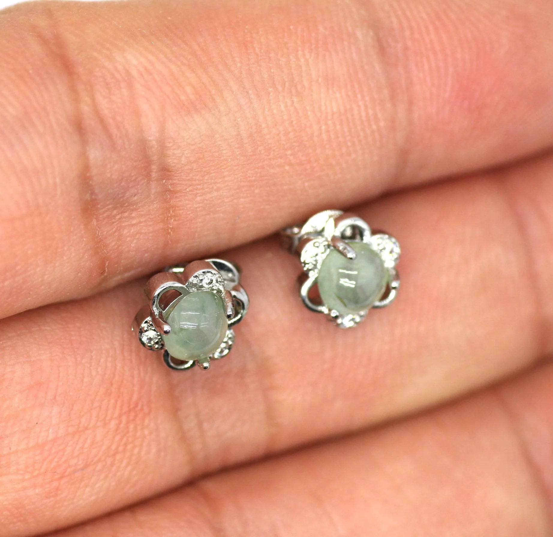 Type A Jadeite Jade Earrings s925 Silver Inlay 18-ZMK3-V00Z
