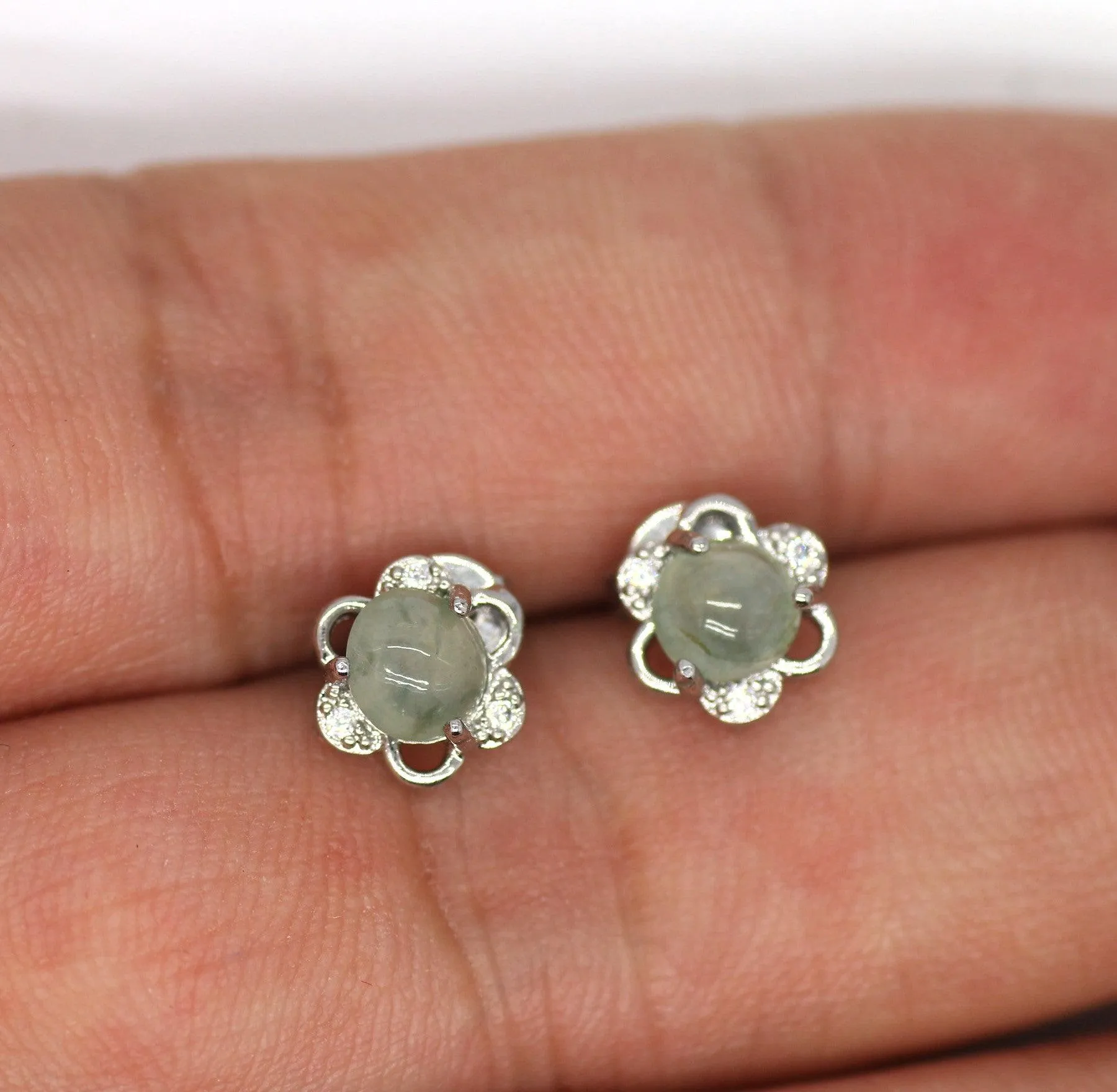 Type A Jadeite Jade Earrings s925 Silver Inlay 18-ZMK3-V00Z