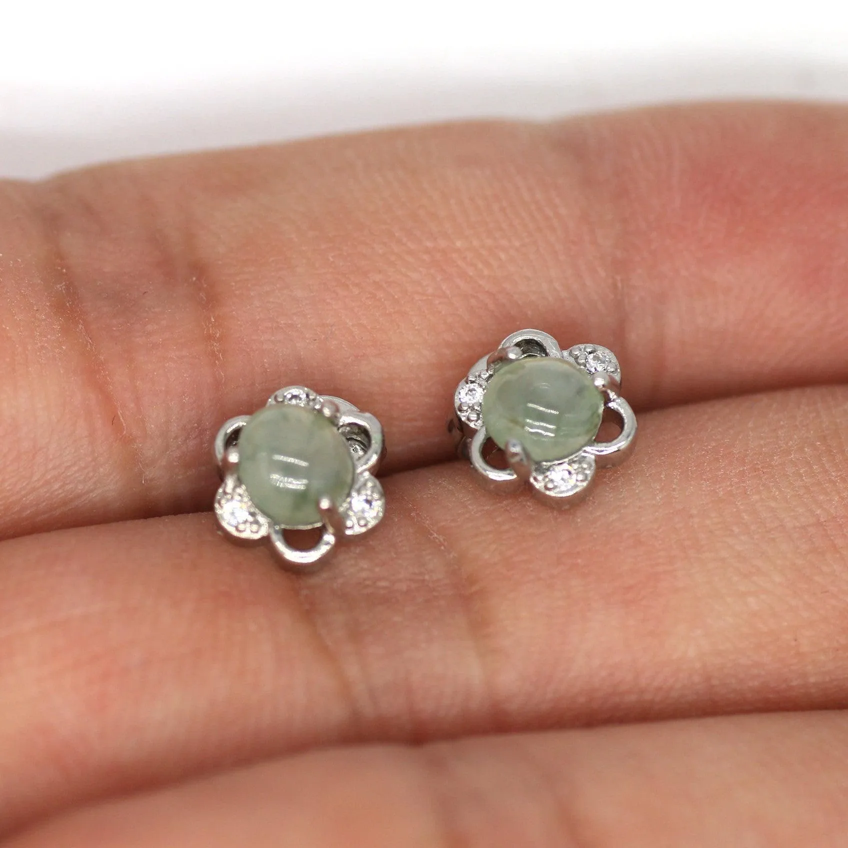 Type A Jadeite Jade Earrings s925 Silver Inlay 18-ZMK3-V00Z