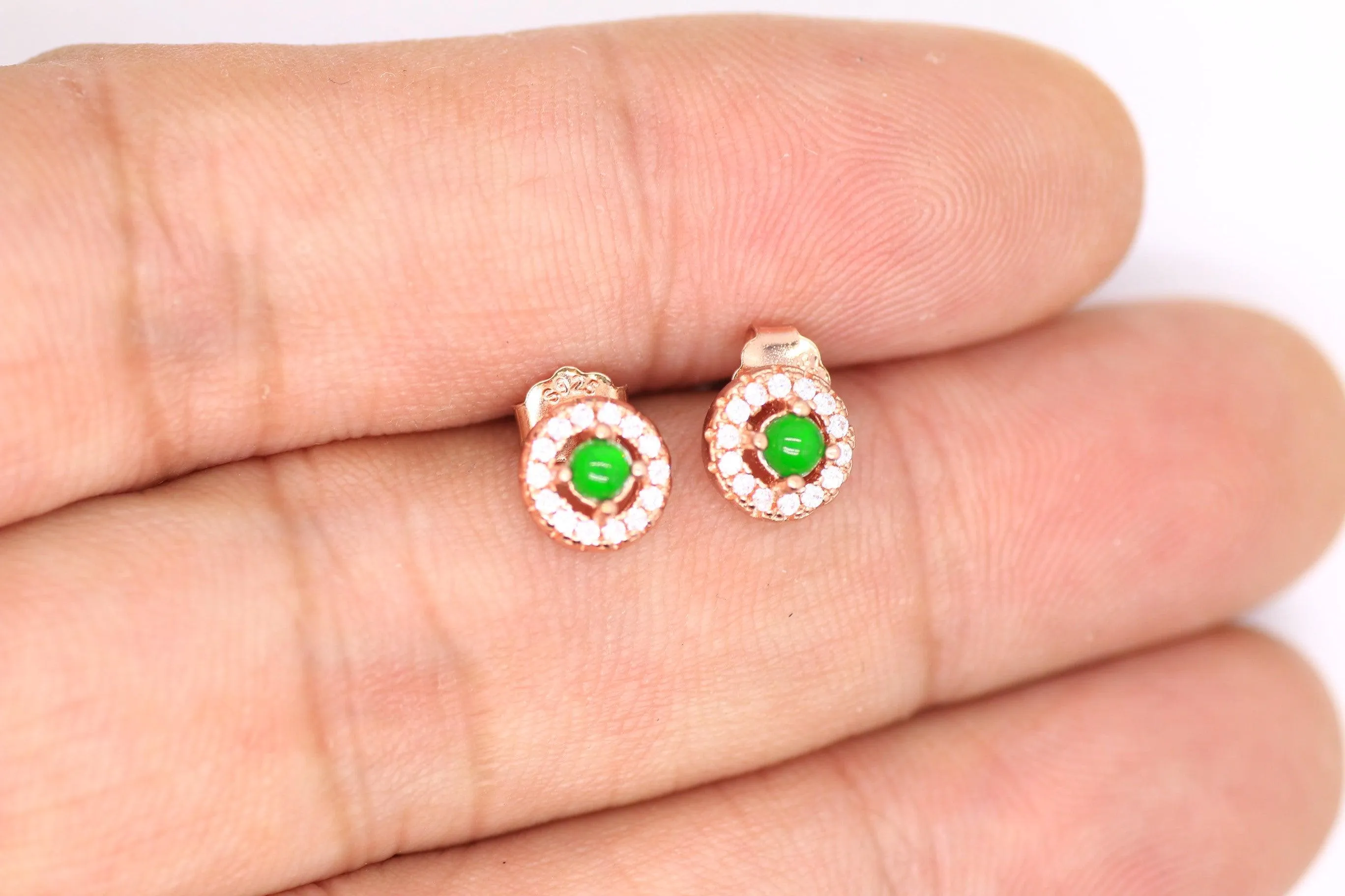 Type A Jadeite Jade Earrings s925 Silver Inlay  O9-4IHE-KSN0