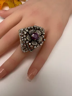 Victorian Color Stone Adjustable Color Stone Cocktail Ring