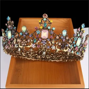 Vintage Baroque Dark multi color Quinceanera Crowns Goth Purple Evil Queen tall diadem