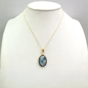 White Topaz with Bue Agate & White Agate Mother & Child Cameo Necklace